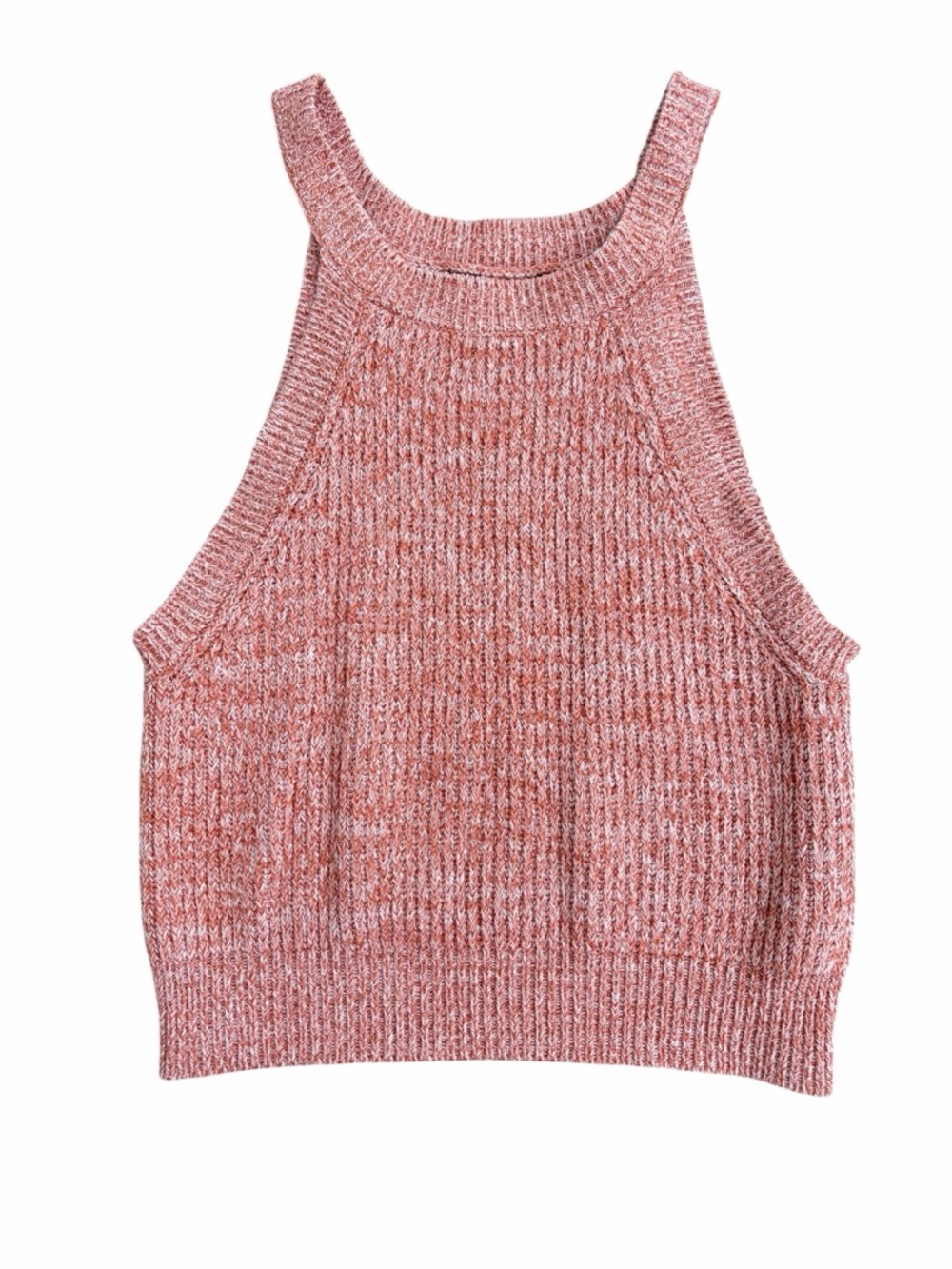 Minimalist Ribbed Halter Knit Tank Top - Rust & White